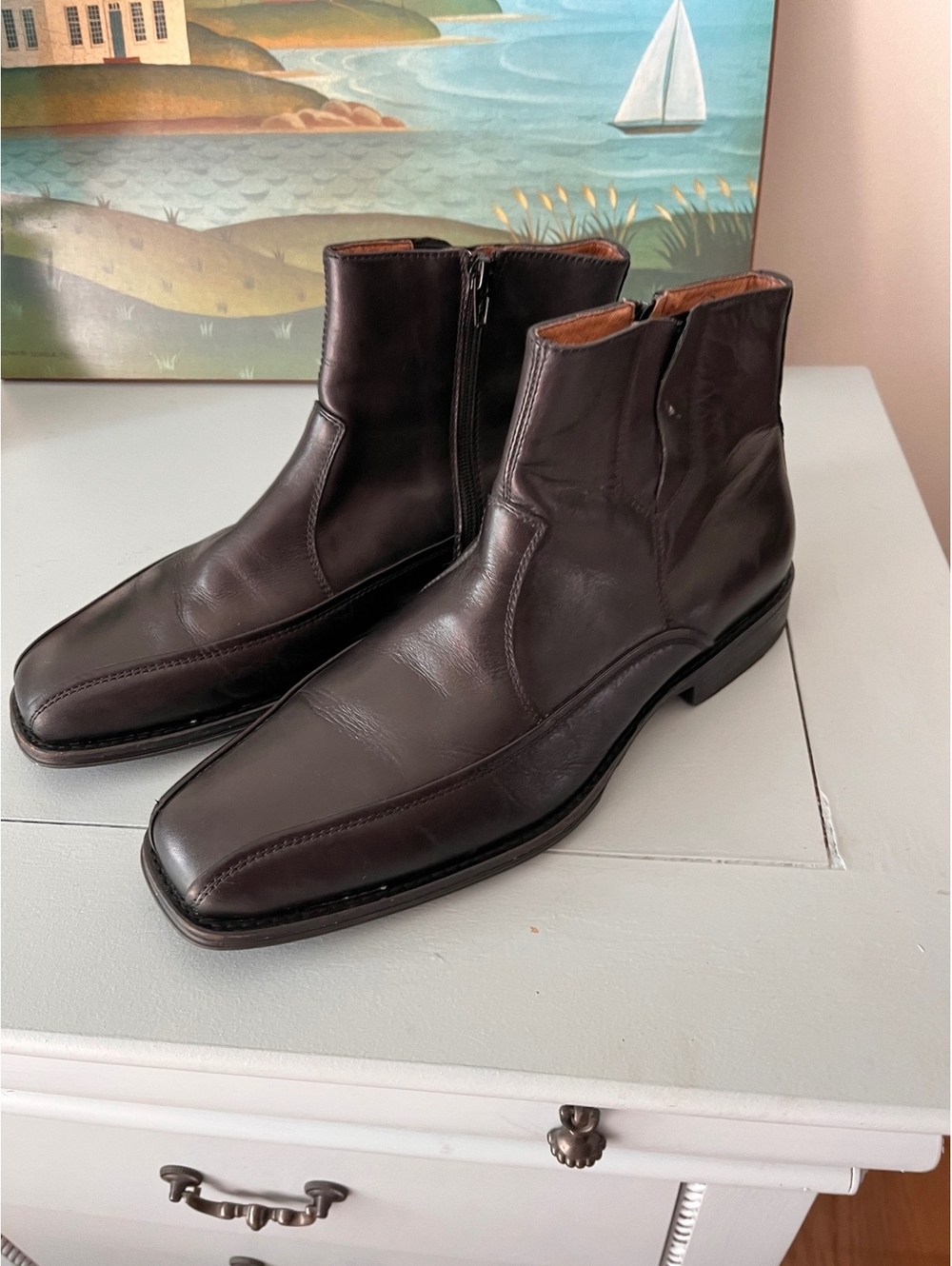 Johnston & Murphy Men's Leather Dress Ankle Boots Side-Zip Square Toe Size 9